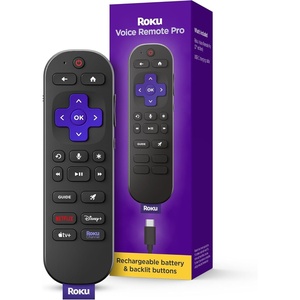 Roku Voice Remote Pro (2nd Ed.) | Rechargeable TV Remote Control with Hands-free Voice Controls, Backlit Buttons, & Lost Remote Finder – Replacement Remote Compatible with All Roku TV, Players & Audio(Pack of 1)