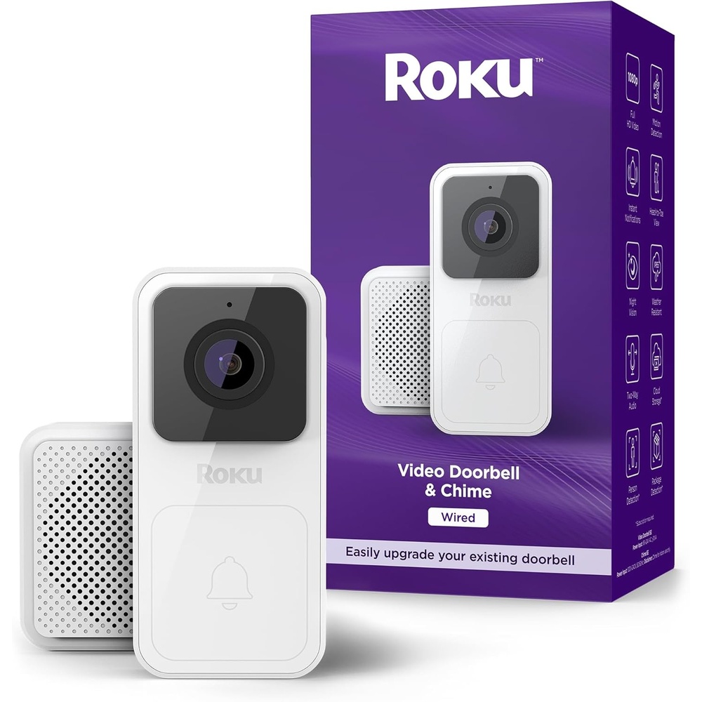 image:imageRoku Smart Home Wired Video Doorbell amp Chime  1080p HD Night Vision Ultrawide View Doorbell Camera with Motion amp Sound Detection 2Way Audio amp Works with Alexa amp Google 90Day Subscription IncludedWired Doorbell