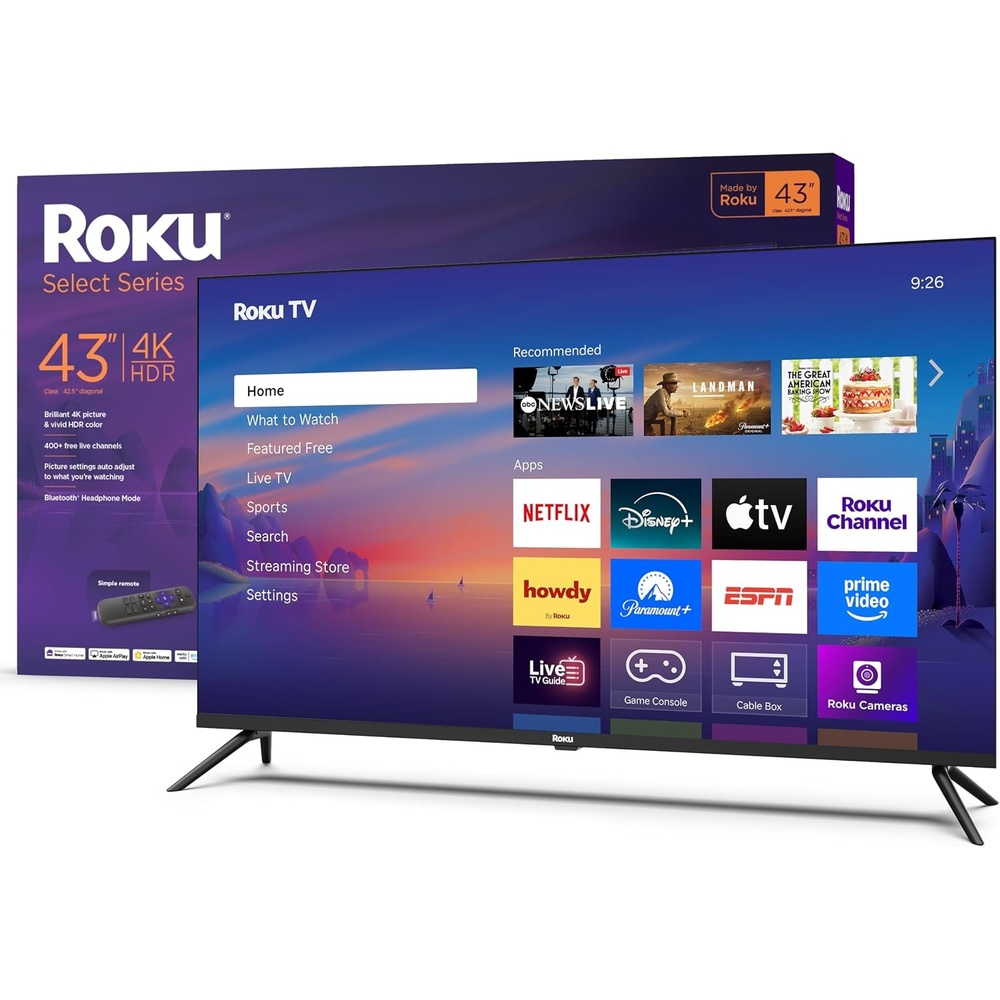 image:imageRoku Smart TV  43Inch Select Series 4K HDR TV  Roku TV with Roku Remote  Flat Screen LED Television with WiFi for Streaming Live Local News Sports Family Entertainment