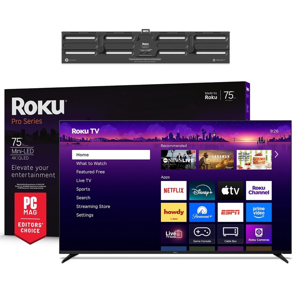 image:imageRoku Smart TV  75Inch Pro Series MiniLED TV  RokuTV with Backlit Voice Remote Pro  Flat Screen 4K QLED Television Wall Mount Kit for 75Inch Pro Series TV  UltraSlimTV and Mount