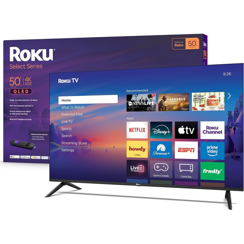 image:imageRoku Smart TV 2026  50Inch Select Series 4K QLED TV  Roku TV with Voice Remote  Flat Screen QLED Television with WiFi for Streaming Live Local News Sports amp Movies  Bluetooth Headphone Mode4K QLED