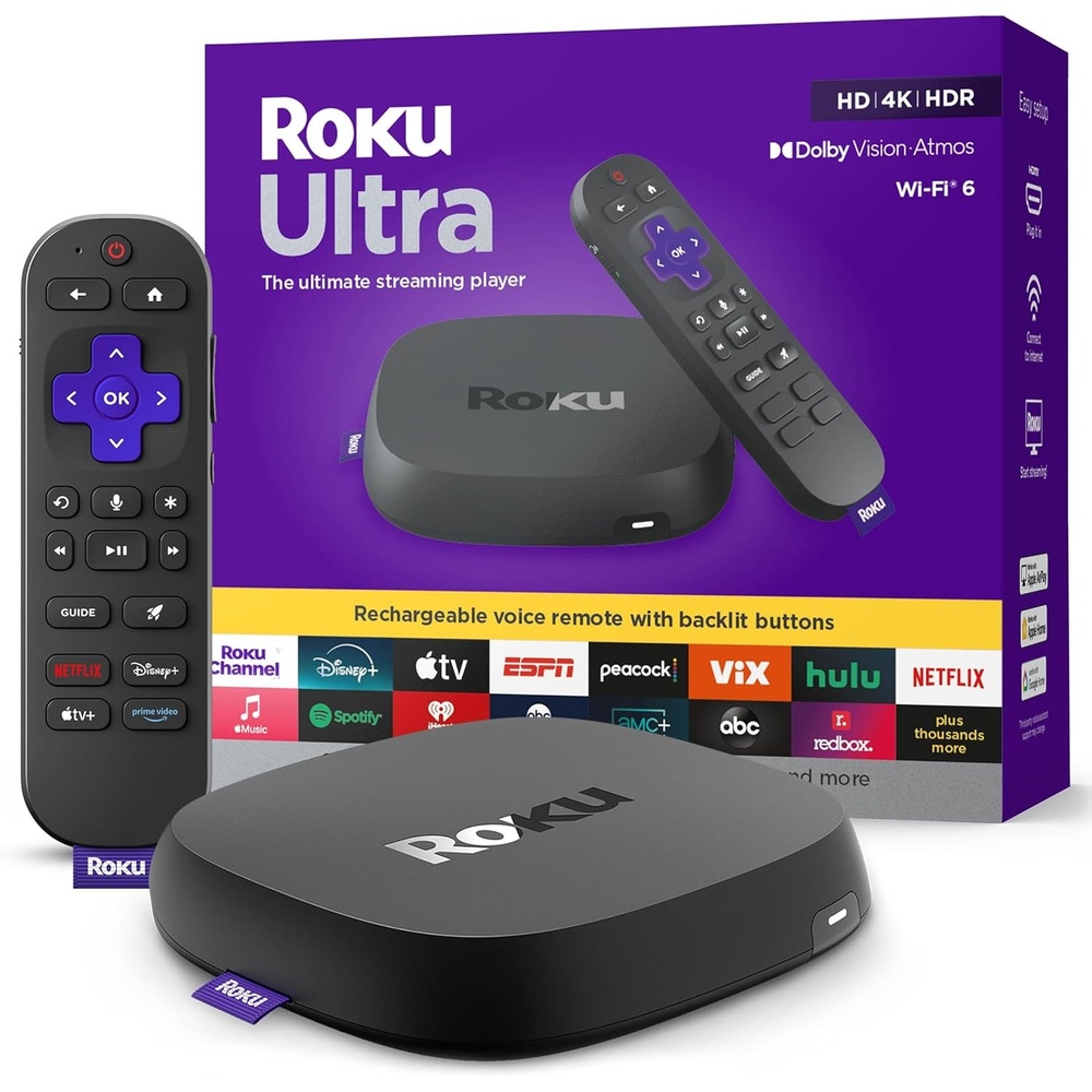 image:imageRoku Ultra  Ultimate Streaming Player  4K Streaming Device for TV with HDR10 Dolby Vision amp Atmos  Bluetooth amp WiFi 6  Rechargeable Voice Remote Pro with Backlit Buttons  Free amp Live TV