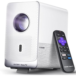 Aurzen Roku TV Smart Projector with Wifi and Bluetooth, D1R Cube Roku Streaming Experience Built-in, Sealed Optical Engine, 1080P FHD, DoIby Audio,Portable Mini Projector for Soccer Game/Outdoor Movie(White)