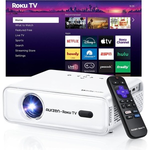 Aurzen Roku TV Smart Projector with Wifi and Bluetooth, Roku TV Built-in, 1080P FHD, DoIby Audio, Auto Focus & Keystone, Zoom, Movie Portable Outdoor Mini Projector for Soccer Football Game, White(Roku TV)